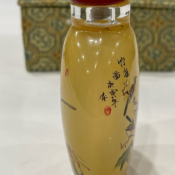 Vintage CHINA Snuff Bottle Inside Reverse Painted Sparrows In Trees Art Handmade - Picture 16 of 16